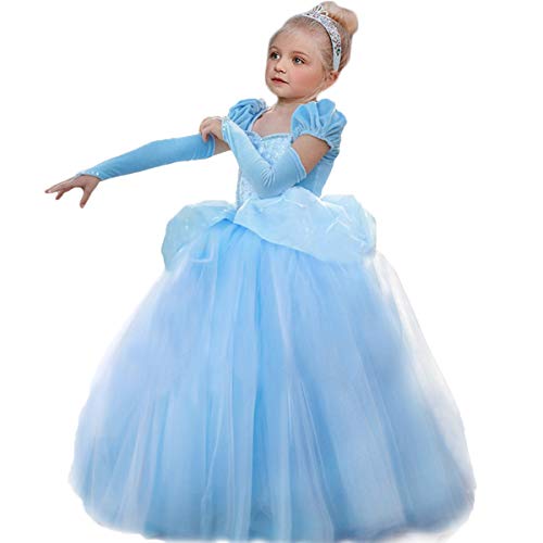 KIMI Cotton Cinderella Princess Dress Costume for Toddler Girls Halloween 2-11T Blue
