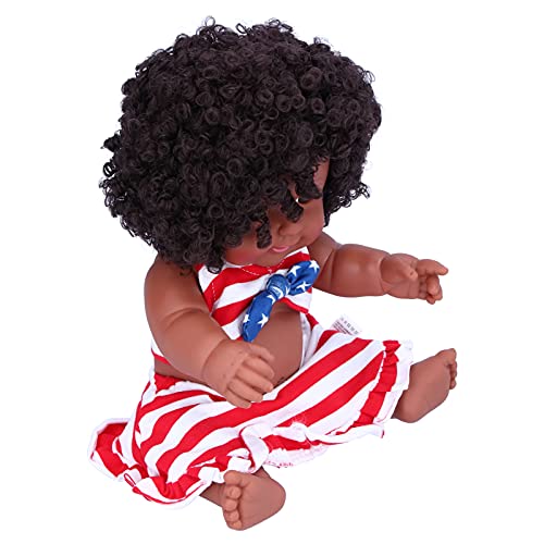 Kid Play Doll, 30cm Children Doll Vinyl Washable Black Baby Dolls Simulated Black Doll with Doll Clothes for Christmas Gifts for New Year Gifts for Kids