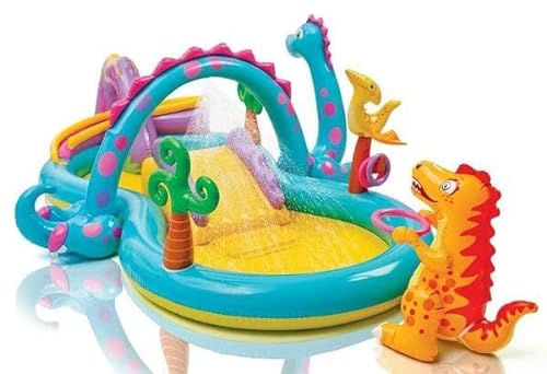 Kids Dinoland Play Centre/Pool Inflatable/Outdoor Indoor Bath Tub for Kids Pool/Bathing Tub-Portable & Foldable,Random Colour (with Electric Pump)