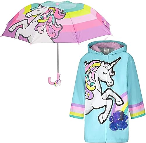 Kids Umbrella and Raincoat Set for Girls Ages 4-7