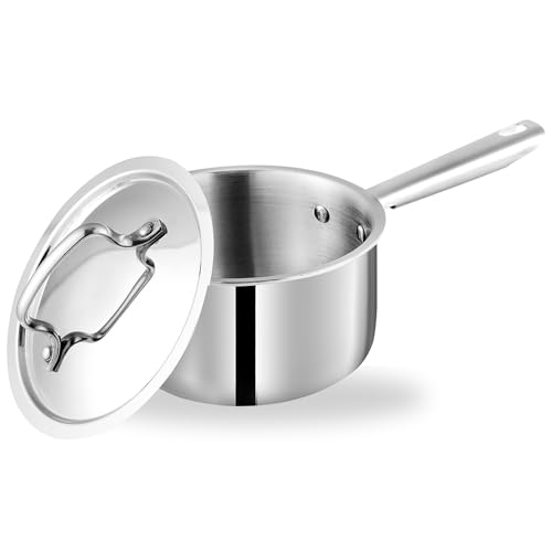 Kraft Futuretec Triply Stainless Steel Saucepan with Lid - 1.6 Litre (16cm) | 2.5mm Thick | Tea Saucepan Induction and Gas Base | 5 Year Warranty | Strong Handle, Toxin Free