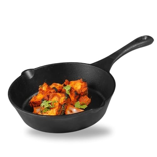 Kraft Infinity Pre Seasoned Cast Iron Frypan - 26 cm, 1600ml | Skillet Pan for Frying | Natural Non Stick Pan | Pan with Long Handle | Induction and Gas Base | Black - 10 inches