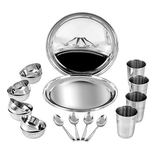 Kraft Princess Premium Stainless Steel Dinner Set of 20 Pcs | Heavy Gauge, Elegant Design | Lunch Set, Shagun Set | Kitchen Bartan Set for Home | Toxin Free | 2 Year Warranty