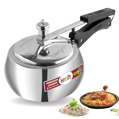 Kraft Stylo Handi Shaped Aluminium Inner Lid Pressure Cooker 2 Litre | Healthy Cooking, Long Lasting | Induction and Gas Stove Friendly | 5 Years Warranty | ISI Certified | Silver