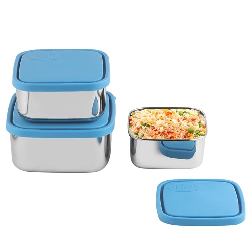 Kraft U Conserve Stainless Steel Kitchen Food Storage Containers Set of 3 | 0.7, 1, and 1.5 Litres | Steel Snacks Dabba | Airtight | BPA Free Lid | For School, Office - Blue