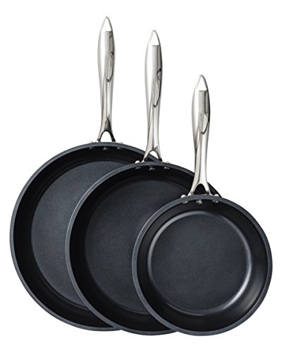 Kyocera Gen-2 Healthy 8", 10" & 12" ceramic Coated Nonstick 3Piece Fry Pan Set: Black