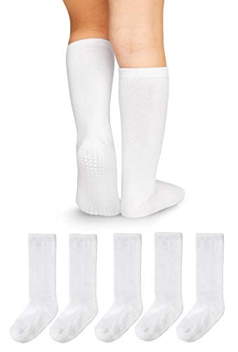 LA Active Knee High Grip Socks ââ‚¬â€œ 5 Pairs - Baby Toddler Non Slip/Skid Cotton (White)