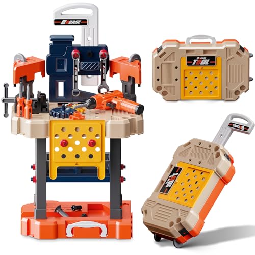 LZZAPJ Kids Tool Bench with Realistic Tools and Electric Drill, 78 Pcs Transformable Kids Tool Set with Clothes, Toddler Tool Bench Pretend Play Learning Gift for Boys & Girls Age 3-5