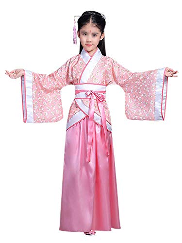 Lazutom Polyester Girls' Ancient Chinese Traditional Hanfu Dress Fancy Dress Christmas Party Dress (130:Recommended Height:125-130Cm, Pink)