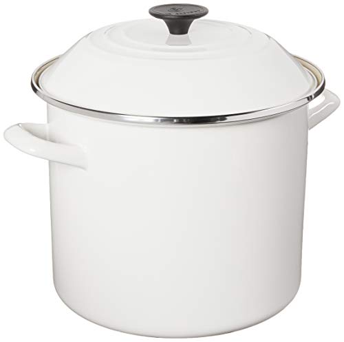 Le Creuset N5100-2416 Enamel Over Steel Stockpot, 10-Quart, White