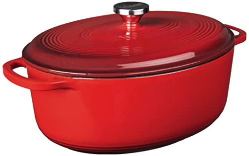 Lodge, EC7OD43, 7-Quart Enameled Cast Iron Oval Dutch Oven, Red