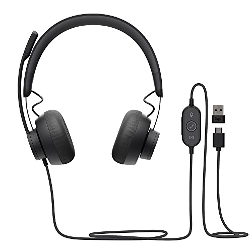 Logitech Zone Wired Noise Cancelling Headset, Certified for Microsoft Teams with Advanced Noise-canceling mic Technology for Open Office environments, USB-C with USB-A Adapter, Graphite.