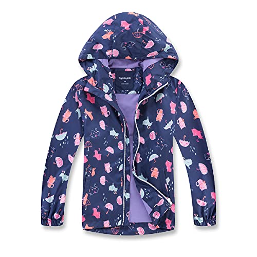MGEOY Girls Rain Jackets Lightweight Waterproof Hooded Rain Coats Windbreakers for Kids Blue 7/8