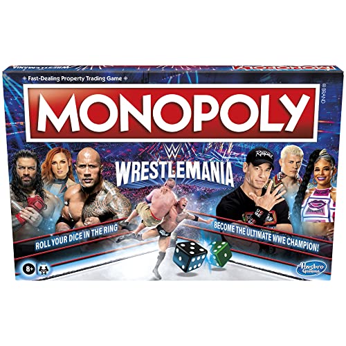 MONOPOLY: Wrestlemania Edition Board Game for Ages 8 and up, Game Inspired by WWE Wrestlemania, Family Games for 2-6 Players, Kids Games