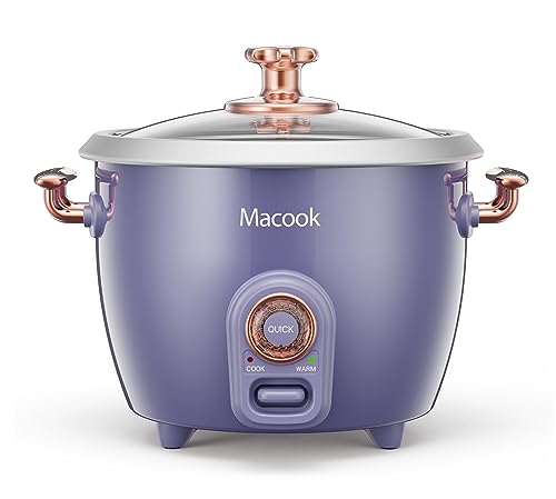 Macook 1.0 Litre Rice Cooker, Dual Mode 200/400 Watt Cooking Function, Electric Rice Cooker With 2 Aluminium Cooking And Steaming Pots, Purple