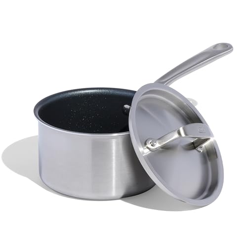 Made In Cookware - 2 Quart Non Stick Sauce Pan With Lid - Graphite - 5 Ply Stainless Clad Nonstick Saucepan - Professional Cookware - Made in Italy - Induction Compatible