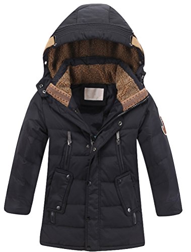 Mallimoda Big Boy's Hooded Bubble Jacket Heavyweight Solid Puffer Coat Style 1 Black Size 7-8 Years