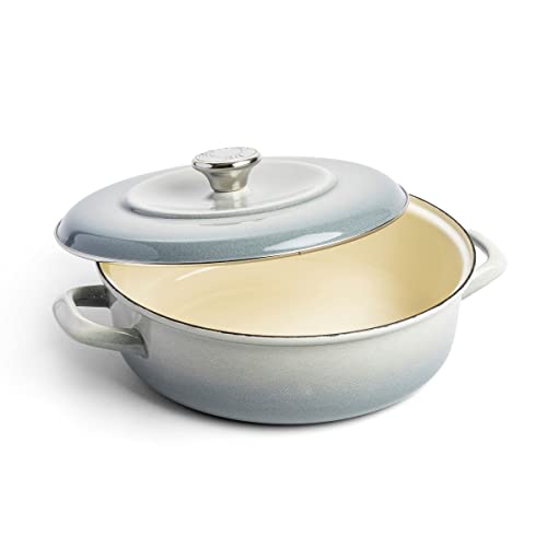 Merten & Storck German Enameled Iron, Round 4QT Casserole Braiser with Lid, Cloud Gray