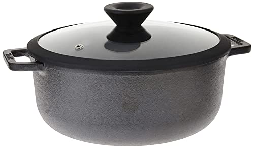 Meyer Pre-Seasoned Cast Iron Dutch Oven | Biryani Pot | Cast Iron Casserole with Heavy Bottom |Cooking Pot with Lid| Biryani Pot Induction bottom| Stew Pot| Cast Iron Cookware, 26cm/ 5.2 Litre, Black