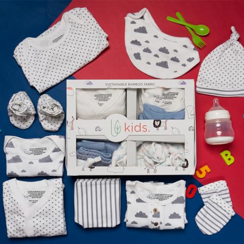 Mush Ultra Soft Bamboo Unisex Fabric Unisex Gift Set for New Born Baby/Kids Pack of 9, (3-6 Month, Daylight)