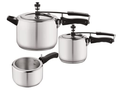 Neelam Stainless Steel Neo Pressure Cooker Combo Set -2 Litres, 3 Litres & 5 Litres, Inner Lid (Induction Friendly)