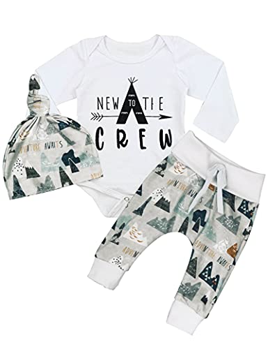 Newborn Baby Boy Clothes New to The Crew Outfit Clothes for Baby Boy Baby Clothes 3Pcs Set 0-3M