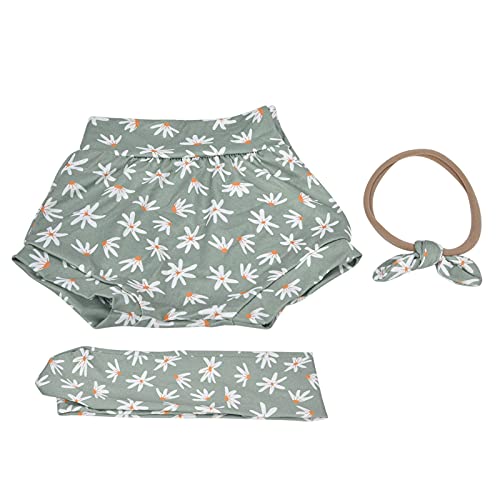 Pants Shorts, Fabric Outfits Set Flower Pattern Summer Sleeveless Newborn for Girls for Photography for Holidays for Daily Life for Infant(Green Flower, 90cm)