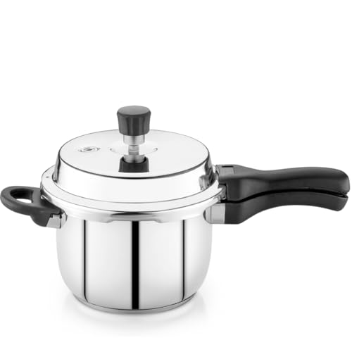 Pencil Pristine Stainless Steel Pressure Cooker | Gas stove and Induction Compatible Pressure Cooker with Outer Lid | Silver, (3 Litres)