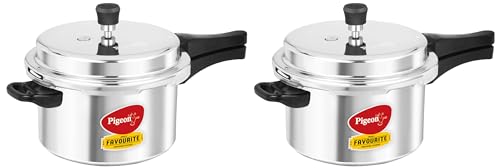 Pigeon By Stovekraft Favourite Aluminium Pressure Cooker with Outer Lid Induction and Gas Stove Compatible 5 Litre Capacity for Healthy Cooking (Silver) (Pack of 2)