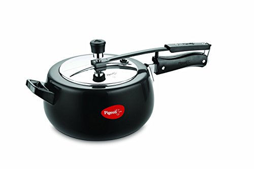 Pigeon by Stovekraft Amelia Had Anodised Inner Lid Aluminium Pressure Cooker with Induction Base, 5 Litres, Black