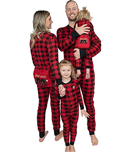 Plaid Bear Cheeks Flapjacks Adult Flapjack Onsie Pajamas by LazyOne | Adult Kid Infant Dog Family Matching Pajamas (X-Large)