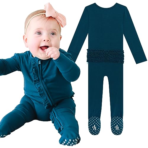 Posh Peanut Baby Rompers Pajamas - Newborn Sleepers Girl Clothes - Kids One Piece PJ - Soft Viscose from Bamboo (Sailor Blue, 18-24 Months)