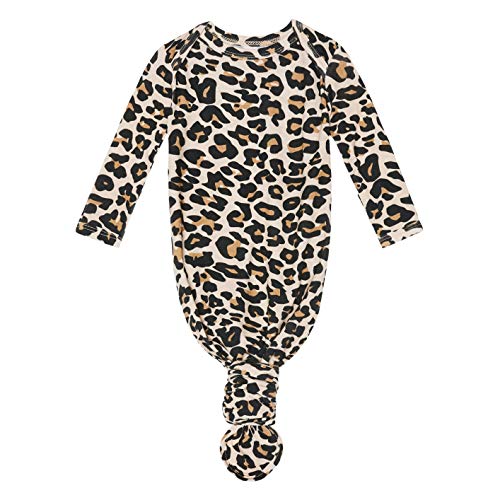 Posh Peanut Baby Soft Gown for Girls - Viscose from Bamboo Infant Layette Swaddle Wear - 0-3 months - Lana leopard Tan