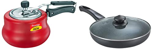 Prestige 10752, 3 L, Nakshatra Duo Red Handi, with Deep Lid & Prestige Aluminium Omega Deluxe Granite Fry Pan with Lid, 26 cm,Black