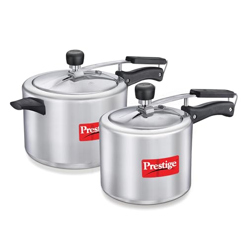 Prestige 3L+5 Litres Hammered, Polished Nakshatra Plus Inner Lid Aluminium Combo Pressure Cooker With 2 Lids | Gas & Induction Compatible| Silver