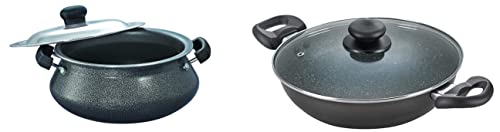 Prestige Aluminium Omega Deluxe Granite Kadai, 240Mm, Black Omega Select Plus Mini Handi with Ss Lid
