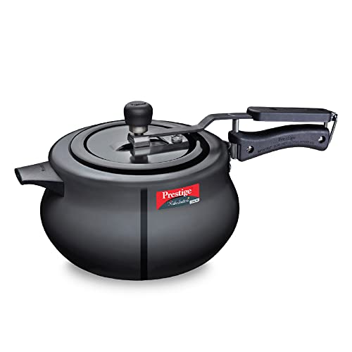 Prestige Nakshatra Plus Svachh Hard Anodised Aluminium Spillage Control Inner Lid Handi Pressure Cooker, 6.5 L (Black)