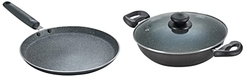 Prestige Omega Deluxe Granite Dosa Tawa, Black, 250 mm+Prestige Omega Deluxe Granite Kadai, 260mm, Black