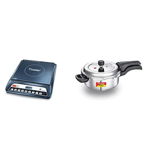 Prestige PIC 20 1200 Watt Induction Cooktop with Push Button (Black) + Prestige Svachh Deluxe Alpha 3.0 Litre Stainless Steel Pressure Cooker