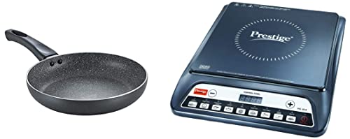 Prestige PIC 20 1600 Watt Induction Cooktop (Black) & Prestige Svachh & Omega Deluxe Aluminium Granite Fry Pan, 200mm (Omelette Pan), Black