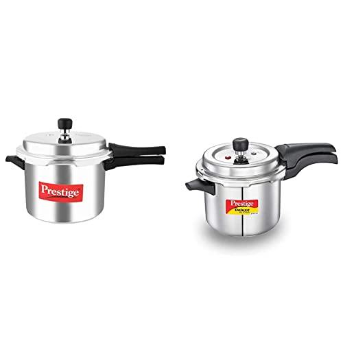 Prestige Popular Aluminium Pressure Cooker, 5 Litres, Silver + Prestige Svachh Deluxe Alpha 3.5 Litre Stainless Steel Pressure Cooker