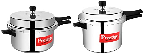 Prestige Popular Aluminium Pressure Cooker, 5 litres, Silver & Popular Aluminium Pressure Cooker, 7.5 litres, Silver Combo