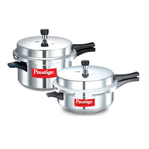 Prestige Popular GVP Aluminium Outer Lid Pressure Cooker Combi 7.5 L & Sr Deep Pan Pressure Cooker 6 L with Lids, Silver