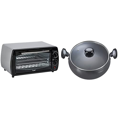 Prestige Potg 9 Pc 800-Watt Oven Toaster Grill (Grey) + Prestige Hard Anodised Cookware Lifetime Induction Base Sauce Pan, 200Mm, Black,800 Watts, 9 Liter