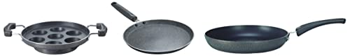 Prestige PrestigeDosa Tawa, 28 cm, Black&Prestige Omega Select Plus Non-Stick Aluminium Fry Pan, 20cm, Black (Small Size)-(Non Induction) Omega Select Plus Residue, 20cm, Black