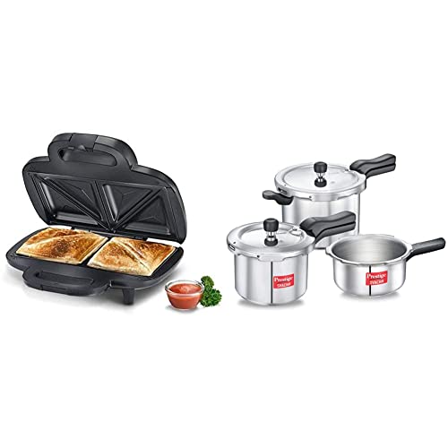 Prestige Sandwich Maker PSMFD 01 + Prestige Svachh Aluminium 2+3+5 Litre Combo cooker with Induction Base