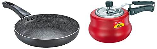 Prestige Svachh, 10752, 3 L, Nakshatra Duo Red Handi, with Deep Lid for Spillage Control, Aluminium, Inner Lid & Omega Deluxe Aluminium Granite Fry Pan, 20cm