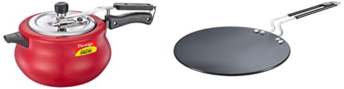 Prestige Svachh, 10753, 5 L, Nakshatra Duo Red Handi, with Deep Lid for Spillage Control, Inner Lid & Hard Anodised Aluminium Plus Cookware Induction Base Roti Tawa, 22.5cm