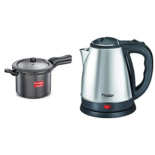 Prestige Svachh, 20277, 7. 5 L, Hard Anodised Pressure Cookers, with Deep Lid for Spillage Control + Prestige PKOSS 1.8-Litre 1500W Electric Kettle (Can't be Used to Boil Milk) Combo