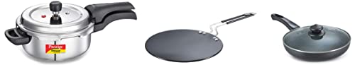Prestige Svachh Deluxe Alpha 3.0 Litre Pressure Cooker & Aluminium Hard Anodised Cookware Induction Base Paratha Tawa, 265 mm, Black & Aluminium Omega Deluxe Granite Fry Pan, 260 mm,Black